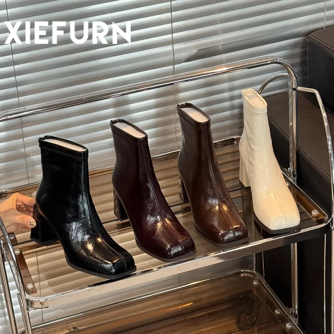 鞋夫人短靴女2025秋冬新款方头马丁靴小个子法式粗跟瘦瘦靴