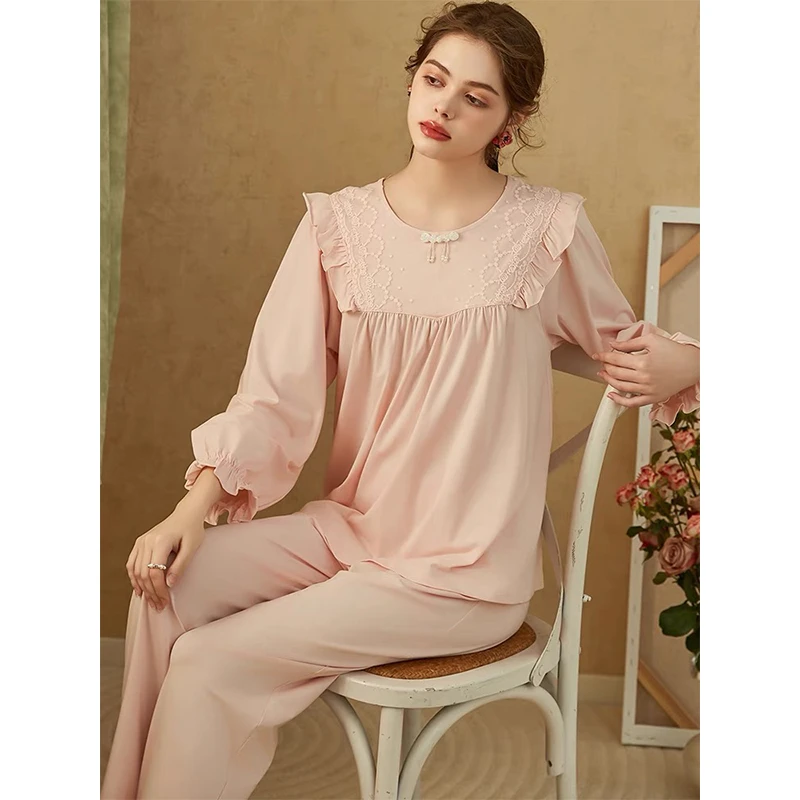 美梦2025春秋季新款宫廷风睡衣女高档温柔荷叶边家居服套装可外穿