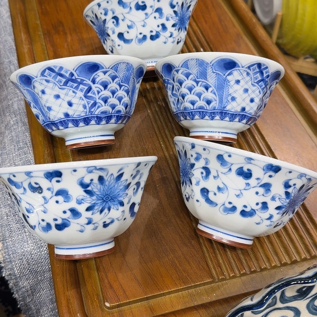 素***颜瓷蓝凛堂釉下彩米饭碗五只装特价微瑕