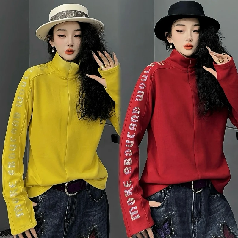 【亿火】冬季新款洋气半高领加绒女长袖保暖修身型卫衣G10-36729