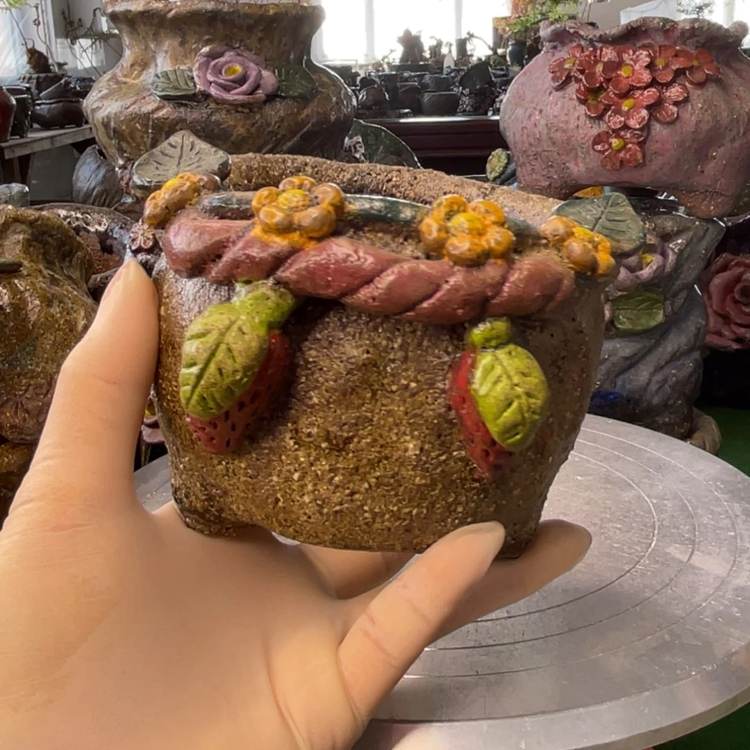 红陶粗砂陶瓷花盆