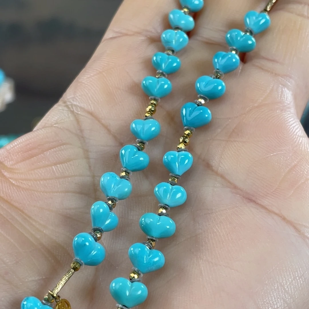 绿松石未镶嵌套链爱心锁骨链