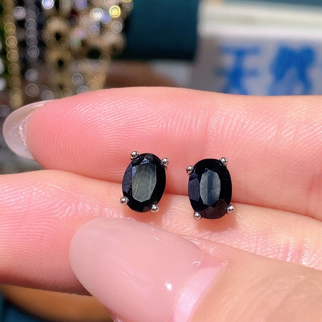 耳饰蓝宝石银S925镶嵌小**一天然蓝宝石