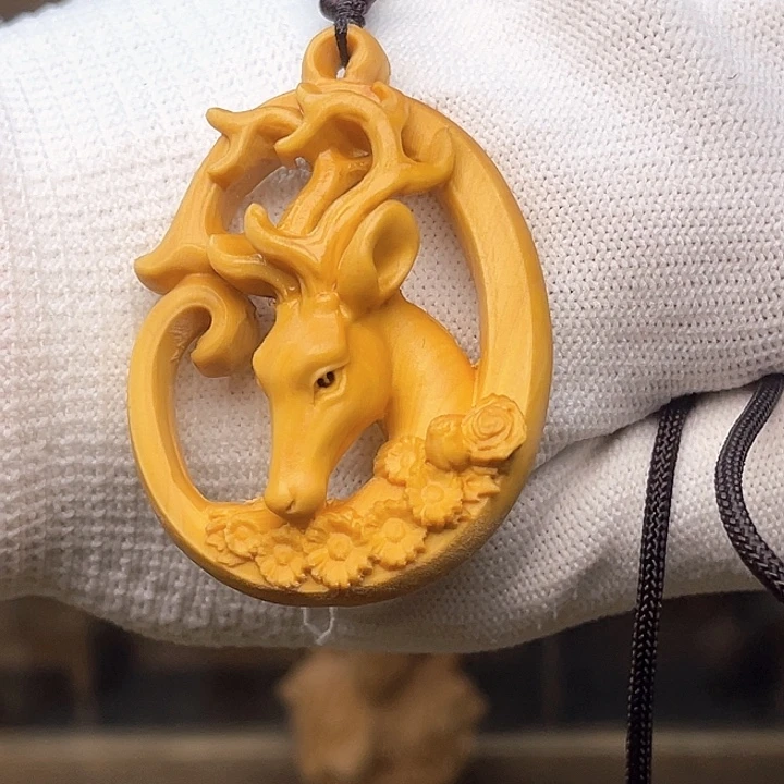 木一鹿生花挂件黄杨木