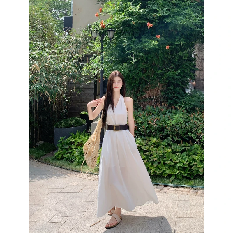 法式小众设计感气质别致绝美高级感V领无袖收腰辣妹连衣裙+腰带女