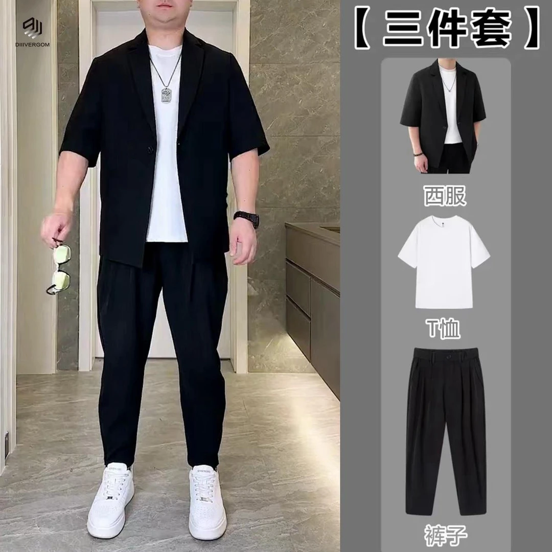 新款短袖痞帅西服西装一套穿搭男生男装轻奢痞帅男装