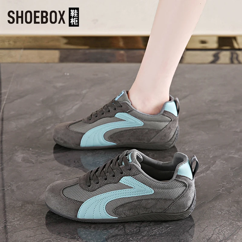 SH0EBOX鞋柜赛车鞋德训鞋女款2025秋季新款4CM内增高鞋子板鞋