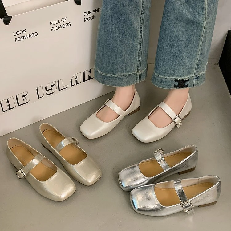 法式温柔风方头玛丽珍浅口单鞋女2025夏季新款一字带软底芭蕾舞鞋