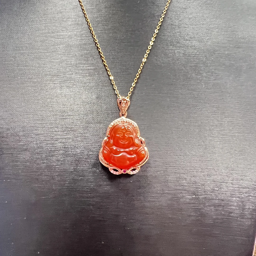 手工制作宝山红玛瑙佛公吊坠
