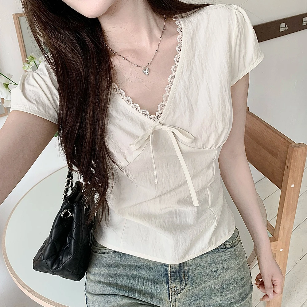 大码法式短袖衬衫女2025新款夏季甜美泡泡袖小衫胖MM遮肉显瘦上衣