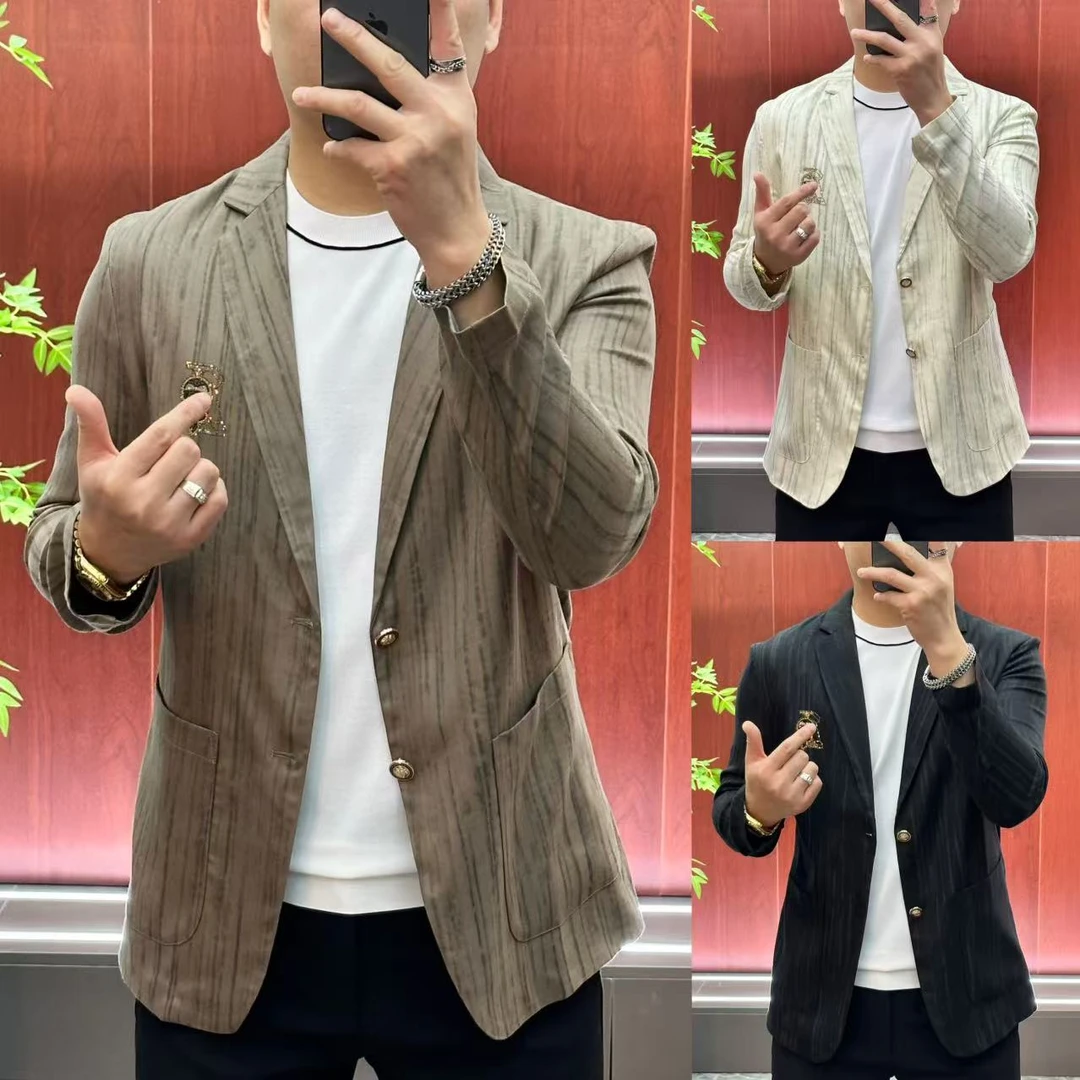 6618春夏•高织高密简约轻奢•莱赛尔天丝•扎染烫钻款休闲西服-酷