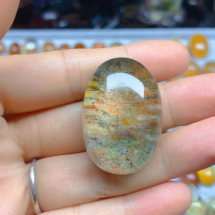 天然幽灵素边双耳银S925镶嵌水晶请****米