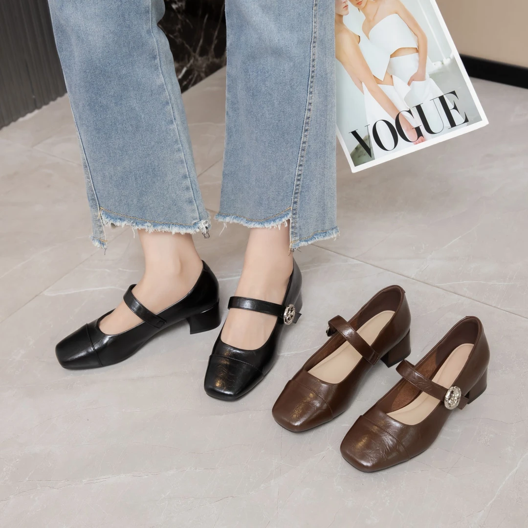 复古单鞋小皮鞋法式港风复古公牛新款优雅时尚粗跟女鞋