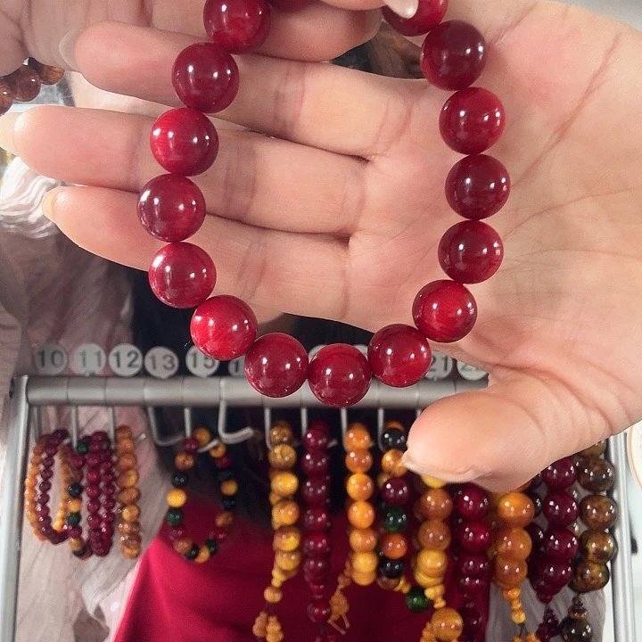 松木固化款琥珀木手串1.2樱桃红