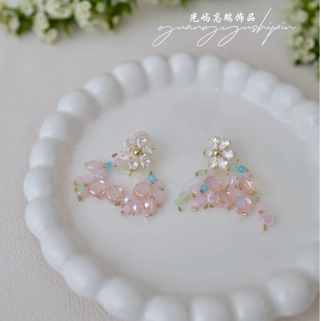 铜合金锆石耳饰 光屿【花绦拂月】超仙精致高级水晶花朵耳环轻奢