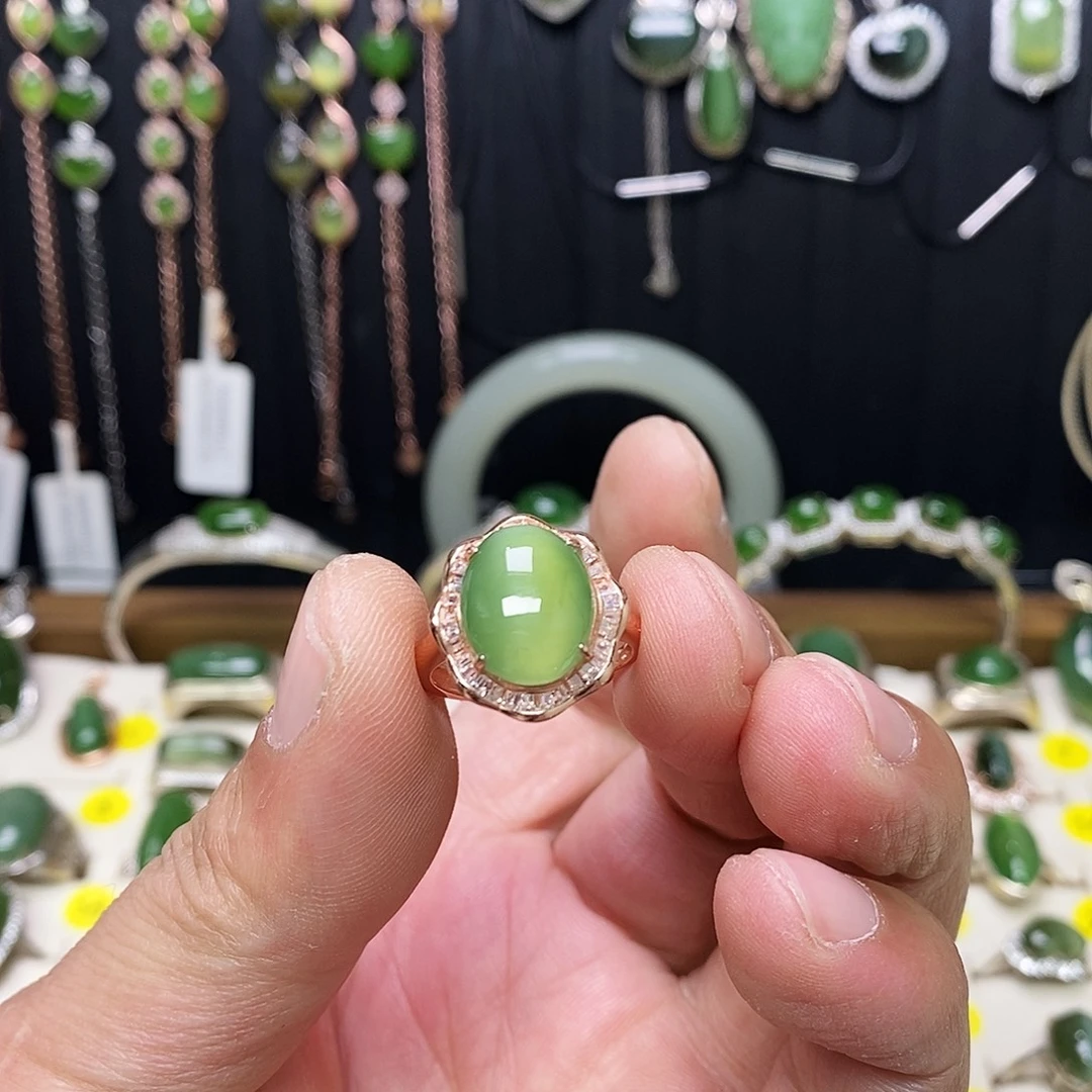 和田玉（碧玉）银S925镶嵌戒指