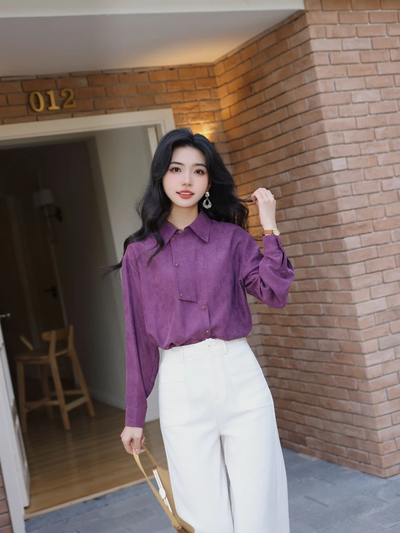 丁佳欣【闻花落】港风复古条纹衬衫女宽松显瘦上衣JN1124039