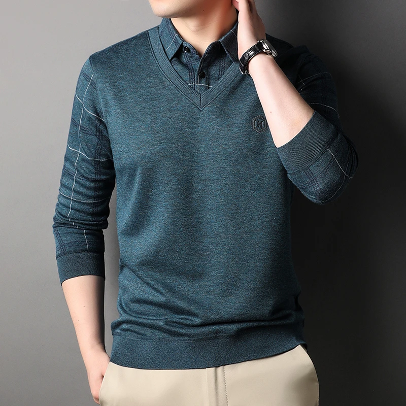 春秋新款男士休闲卫衣衬衫领