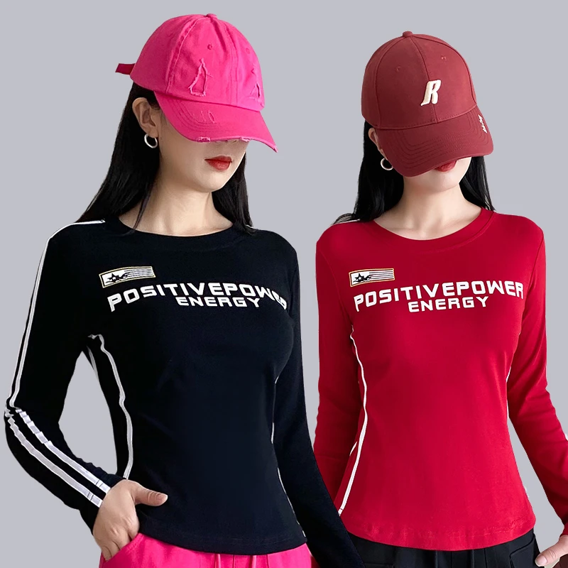 春夏新款圆领健身上衣修身打底衫团体运动女广场舞服装新款曳步舞