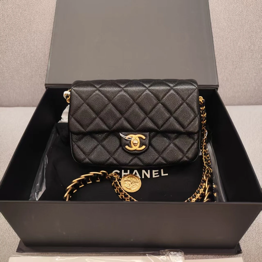 99新 Chanel/香奈儿 金币荔枝皮方胖子口盖包
