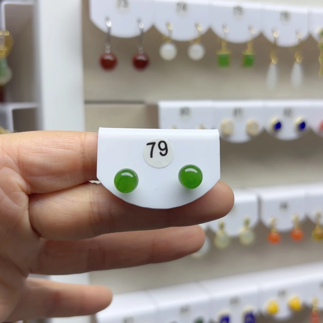 银S925镶嵌和田玉耳饰8m m