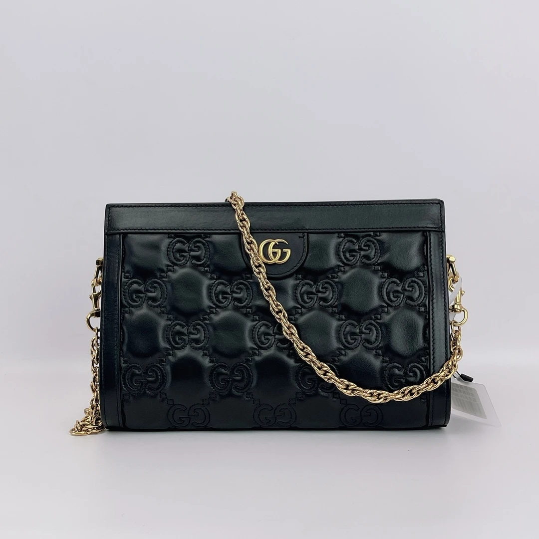 古驰 黑色印花金链条单肩包底长24 B693