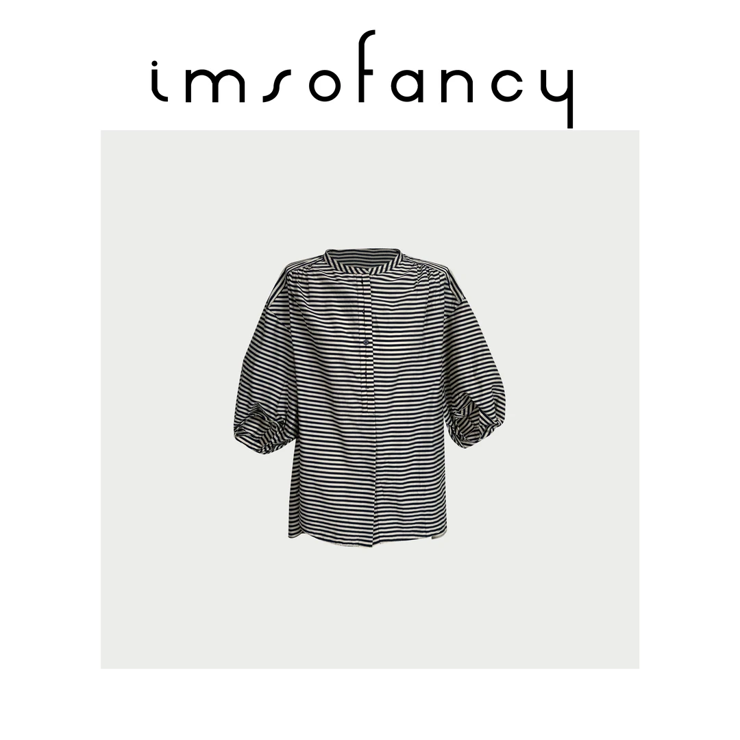 IM SO FANCY泡泡袖条纹衬衫设计感圆领泡泡袖条纹衬衫SQ529