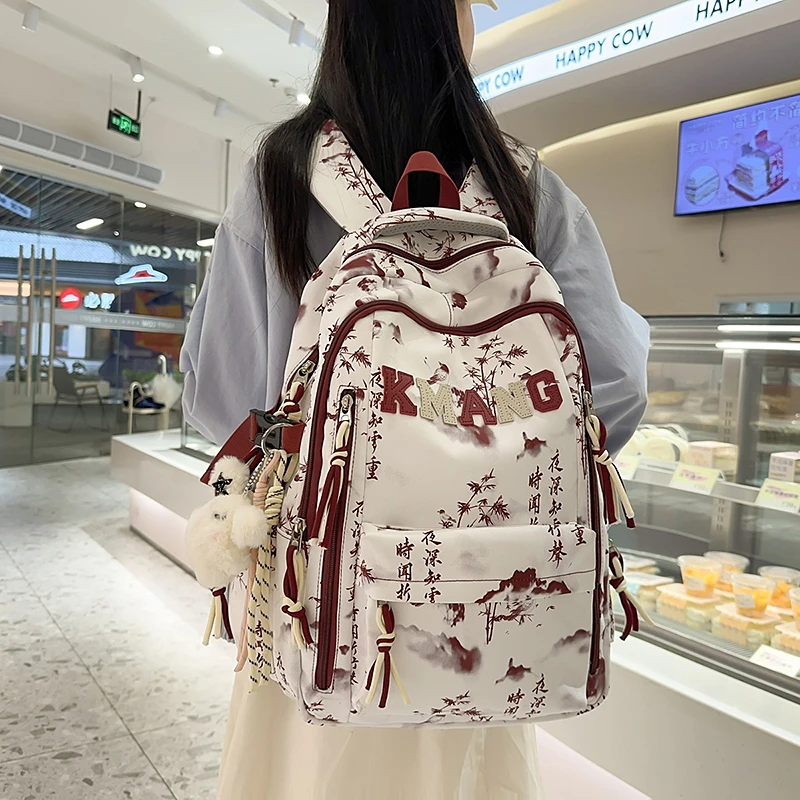 水墨国风书包2025新款高颜值初高中学生双肩包男女轻便大容量背包