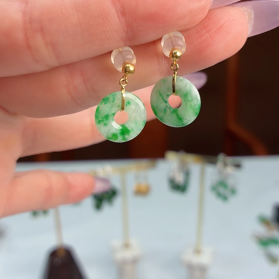 翡翠18K金镶嵌耳饰耳饰