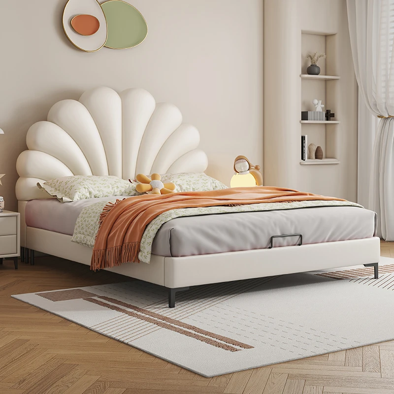 轻奢贝壳床现代简约花瓣1.2*2米皮艺床卧室软包床1.5米创意皮床