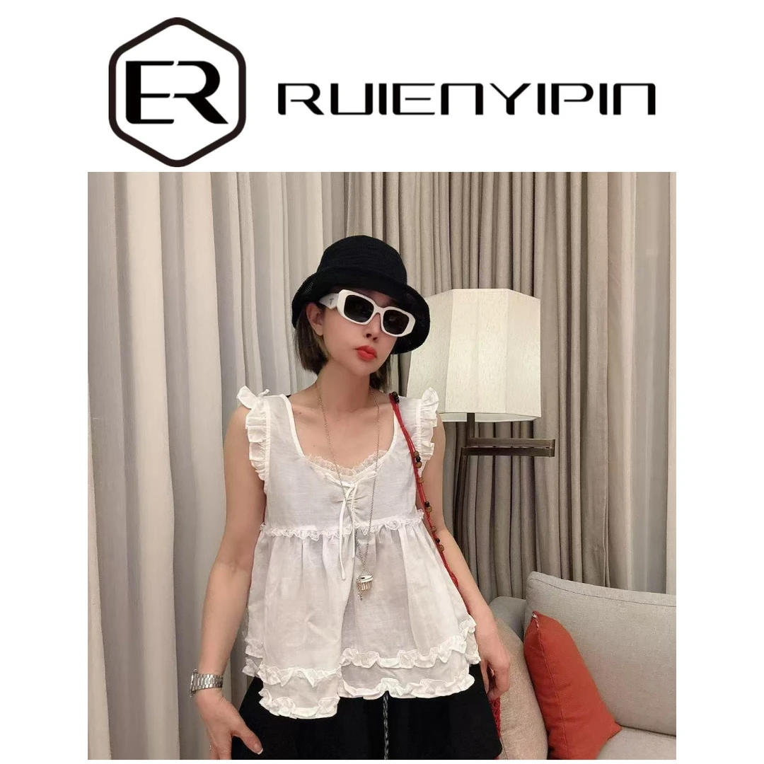 7168#【炫妈】方领绑带背心甜美显瘦洋气