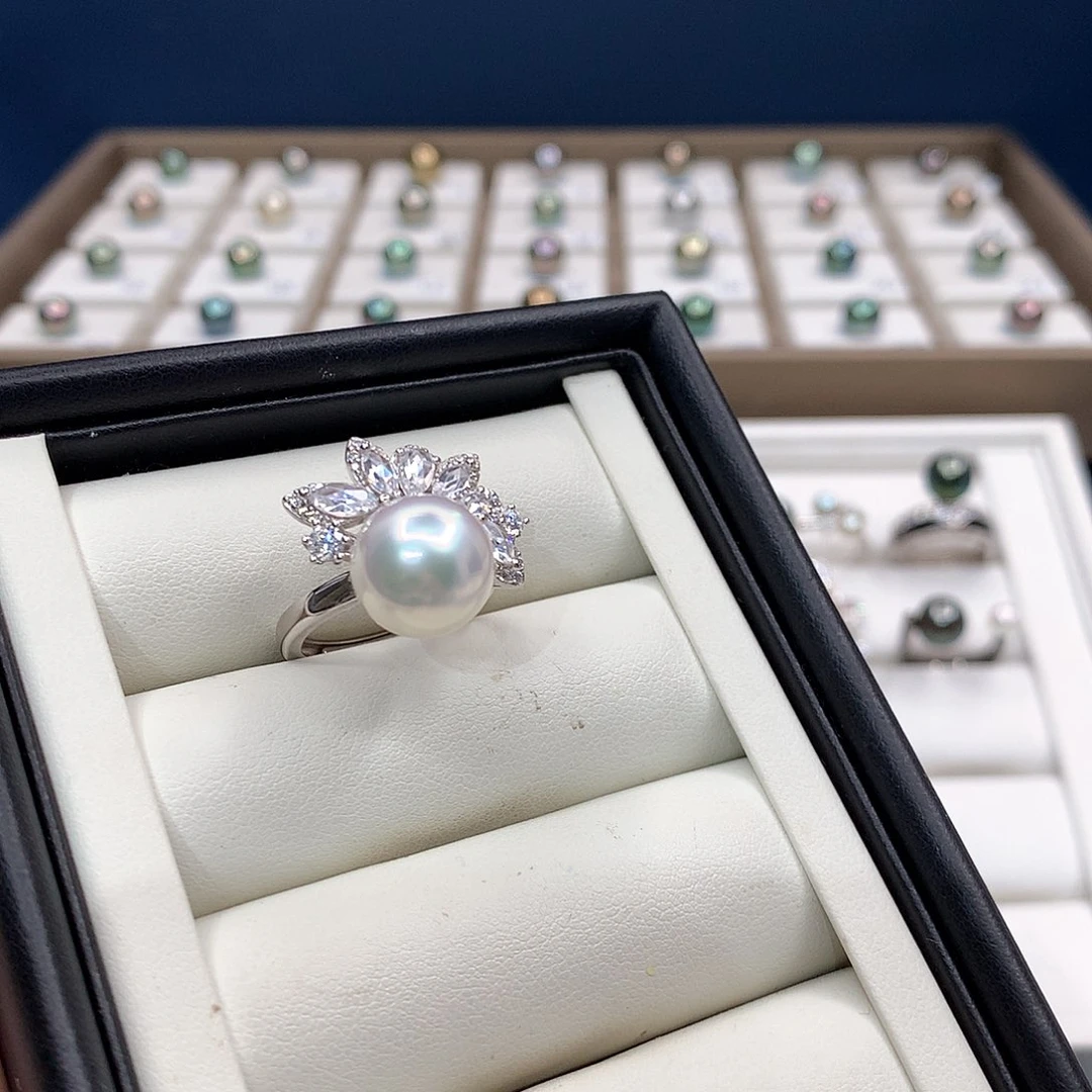 银S925镶嵌戒圈海水珍珠巴****）定制款澳白戒指（不退换