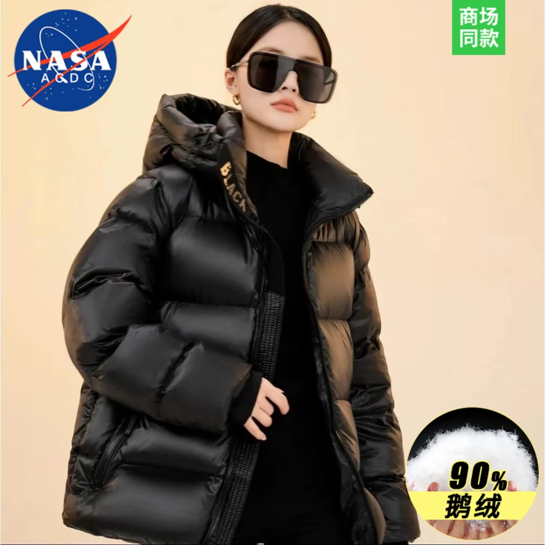 NASA情侣冬季短款黑金鹅绒服男女同款超厚羽绒服极寒保暖冬装外套
