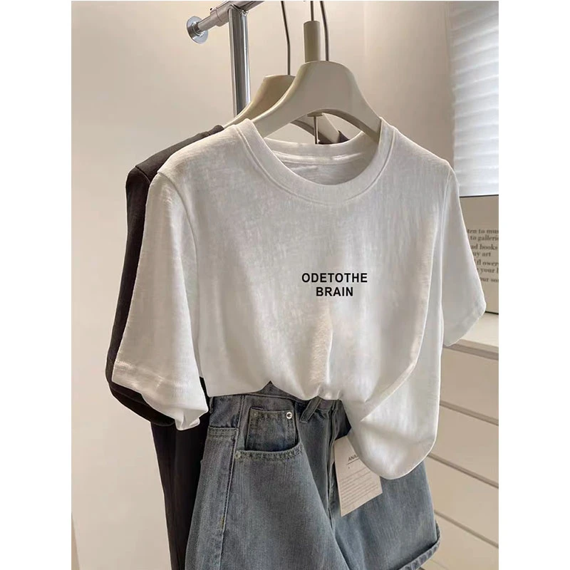 日常休闲风雪花棉圆领短袖t恤女小众基础款直筒版型休闲时尚上衣