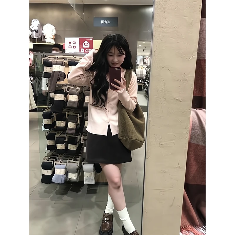 2025新款女士早春季时尚气质休闲宽松百搭长袖针织开衫高腰半身裙