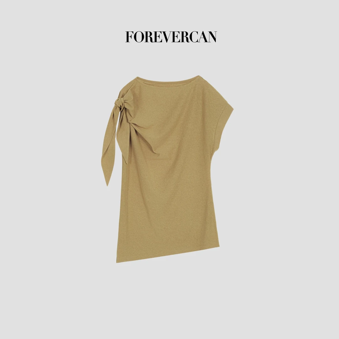 FOREVERCAN“落日涟漪”结构设计感不规则捏褶立裁短袖T恤ST23159