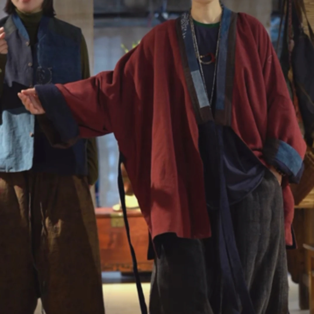 沉香布衣草堂 原创自制砂洗蚕丝双面穿长衣棉服 无折*