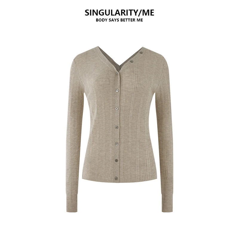 Singularity Me 10A 2399 双V领设计弹力坑条显瘦软糯针织衫上衣