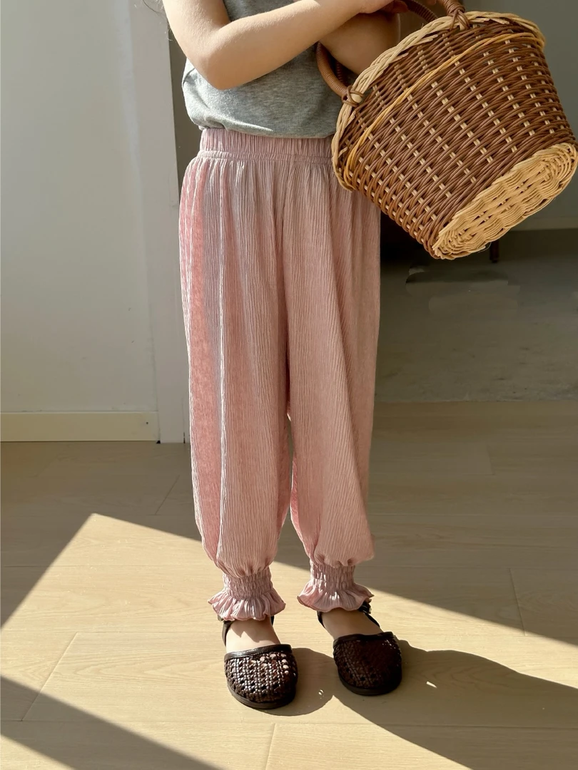 女童夏季防蚊裤粉色 米杏色