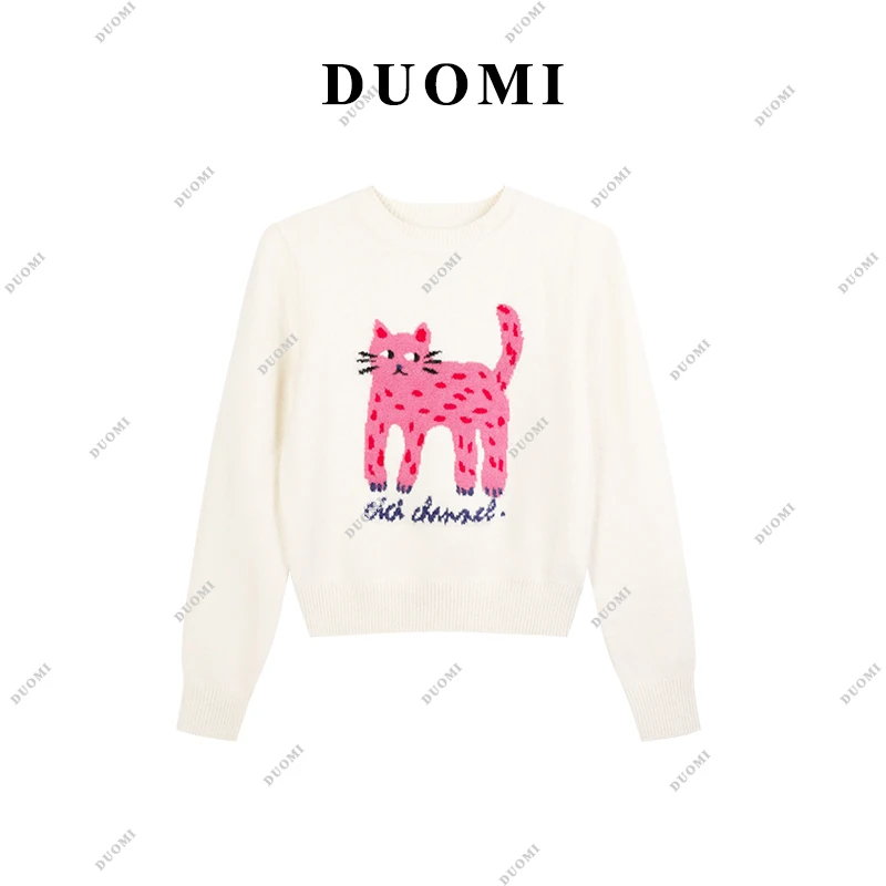【DUOMI】圆领长袖针织衫女冬季新款时尚百搭猫咪毛衣DD-0601