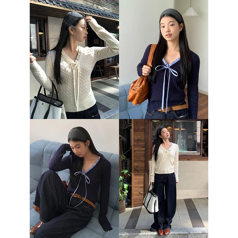 【粥粥清仓】秋冬毛衣百搭法式复古宽松长袖针织上衣2024-430