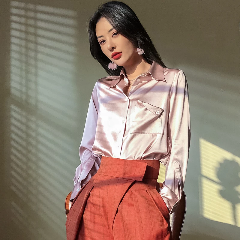 19MM弹力缎女士桑蚕丝长袖衬衫70081915