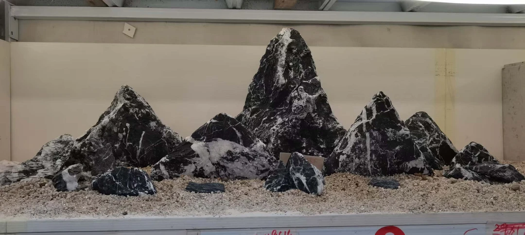 鱼缸水族造景石，乌龟爬台，黑山雪花石