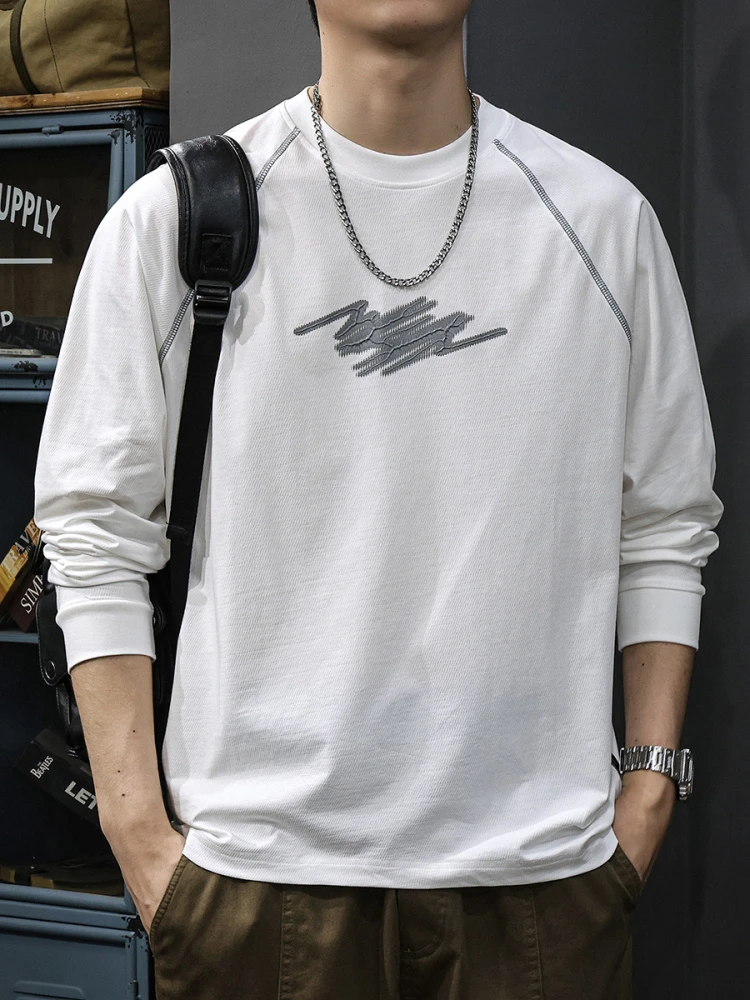 路约威格秋季印花长袖卫衣男宽松内搭圆领插肩袖时尚休闲百搭卫衣