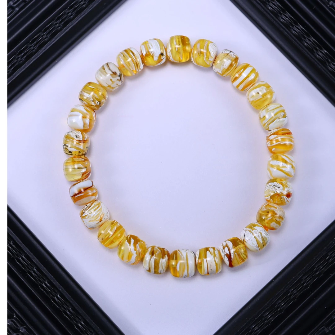 GY027金瓷白溶洞沁色妖孽老型精工蜜蜡手串男女皆宜轻奢典藏孤品