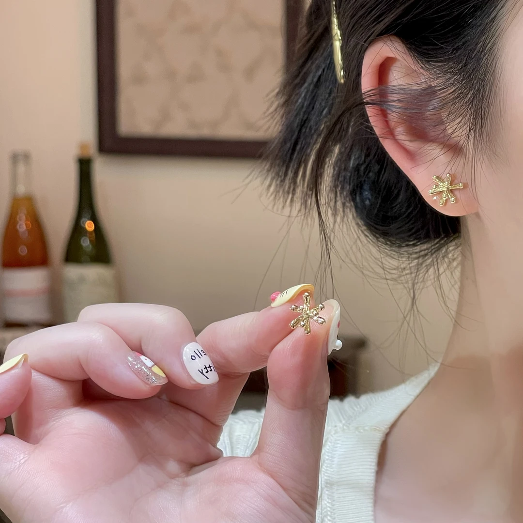 F192金色烟花耳钉高级百搭小众温柔气质精致个性时尚