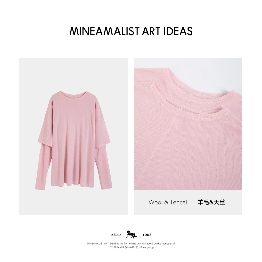 夏季轻薄裸感圆领天丝羊毛真两件针织上衣3838M