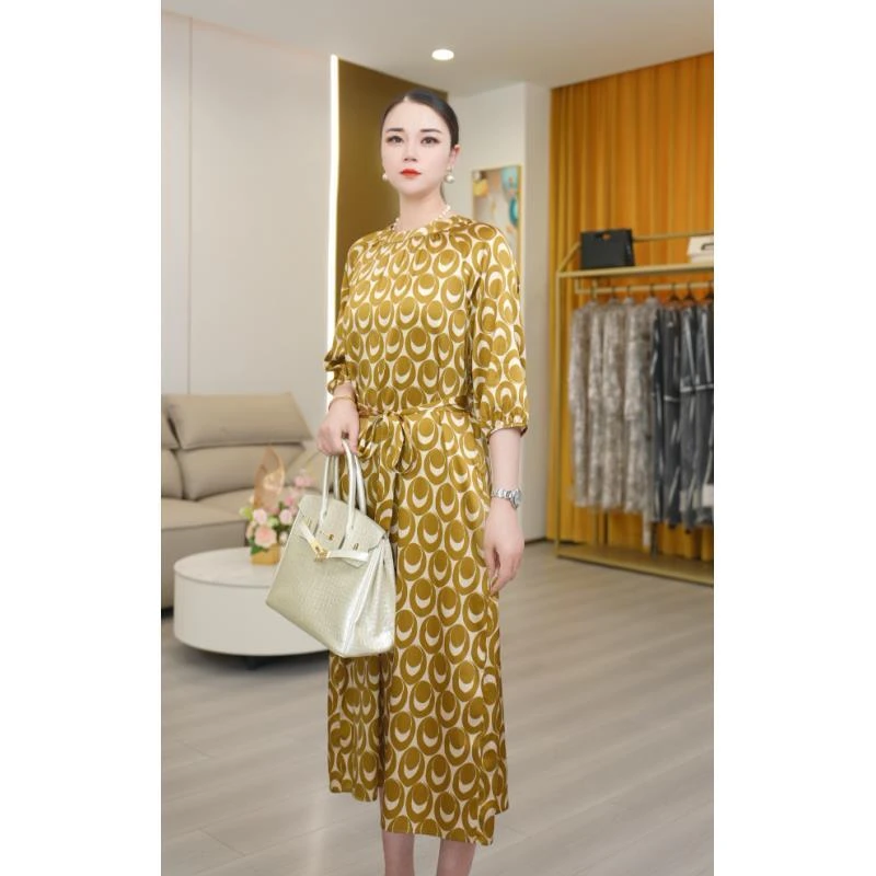 【宸慕】法式园领欧美风重磅桑蚕丝连衣裙春季提花25722