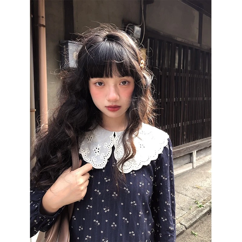 嘿山姥姥碎花娃娃领连衣裙小个子复古宽松显瘦甜美可爱中长款裙