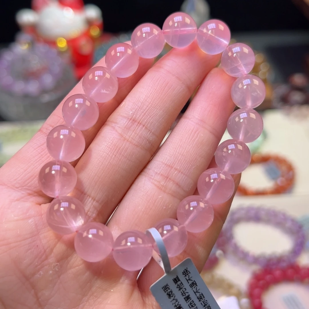 水晶手串未镶嵌甜**。毕业老矿樱花粉晶11mm